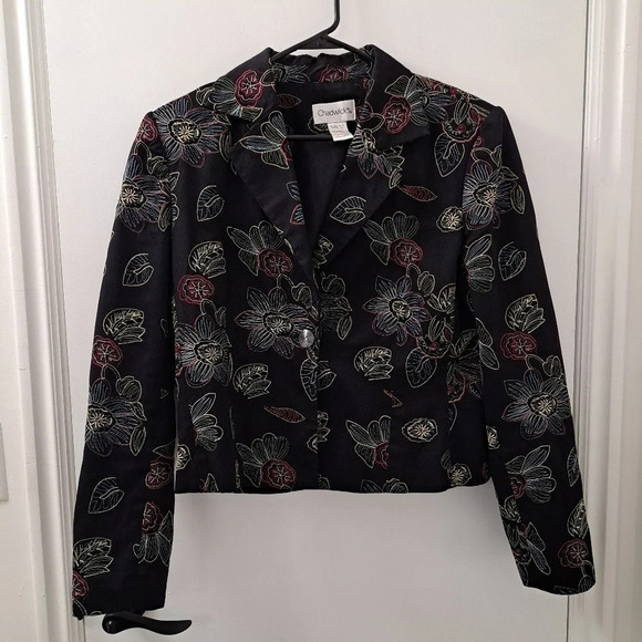 Chadwick's Women's Black Colorful Floral Embroidered Professional Blazer Size 10 - Picture 4 of 8